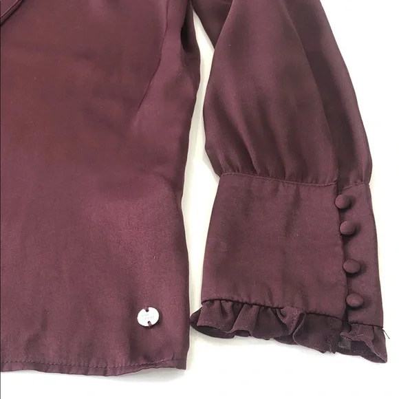 Women's Ruffle-Neck Long Sleeve Blouse – Women’s M – Rich Burgundy - Picture 9 of 13